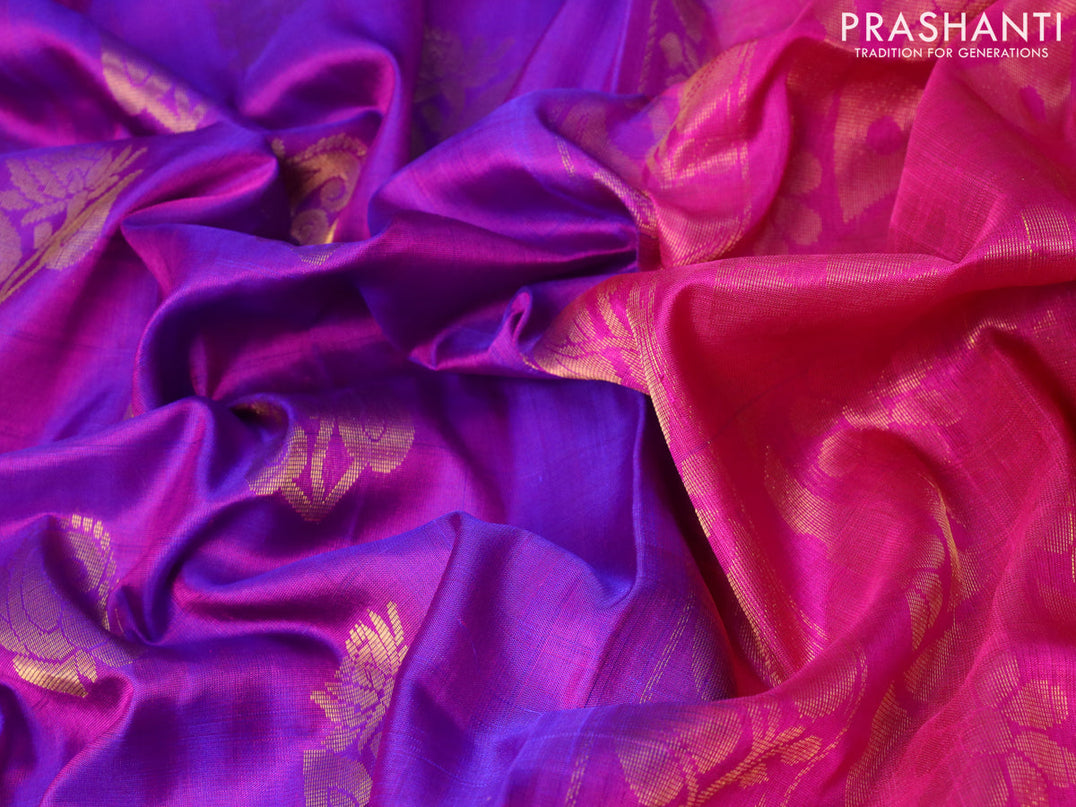 Pure uppada silk saree dual shade of purple and pink with zari woven buttas and zari woven border