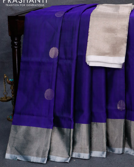 Pure uppada silk saree blue with silver zari woven coin buttas and silver zari woven border