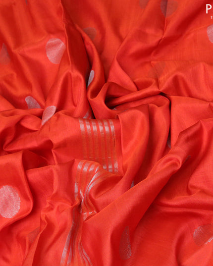 Pure uppada silk saree orange with silver zari woven coin buttas and silver zari woven border