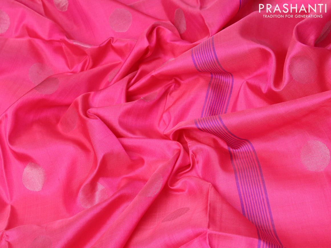 Pure uppada silk saree light pink with silver zari woven coin buttas and silver zari woven border