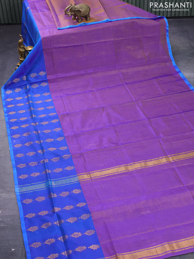 Pure uppada tissue silk saree dual shade of blue and cs blue with plain body and zari woven butta border