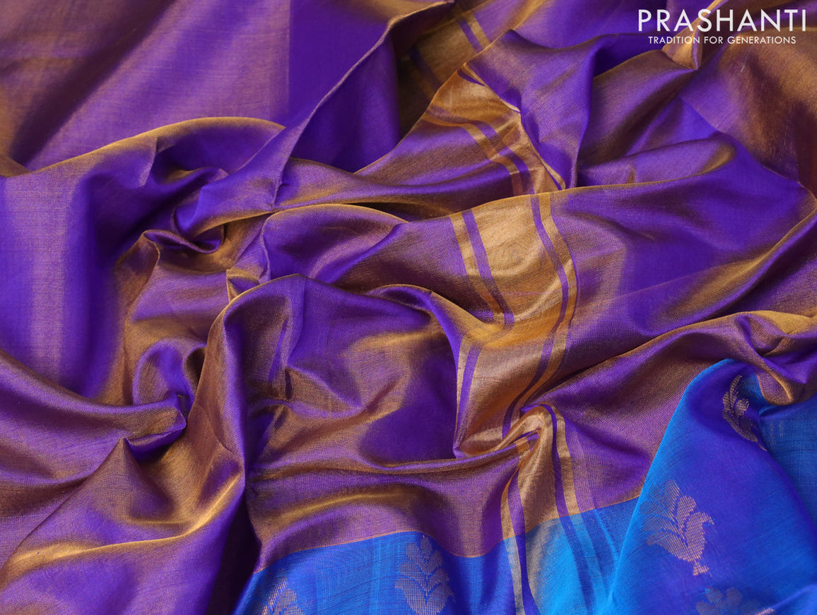 Pure uppada tissue silk saree dual shade of blue and cs blue with plain body and zari woven butta border