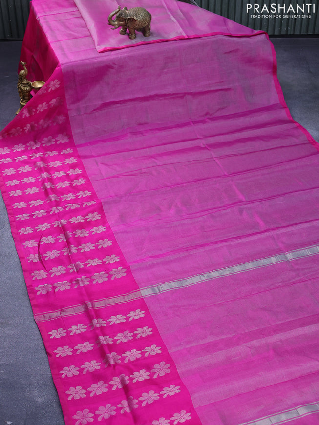 Pure uppada tissue silk saree pink with plain body and silver zari woven butta border