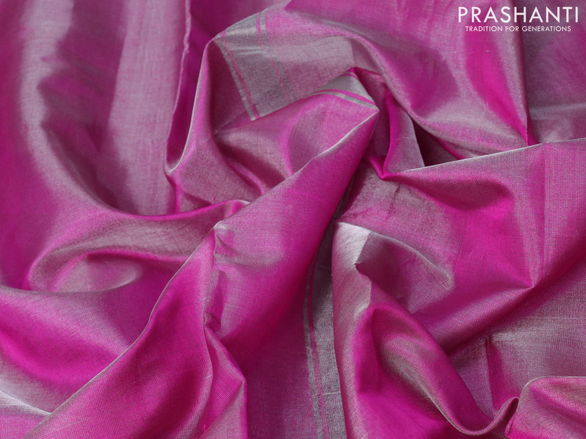 Pure uppada tissue silk saree pink with plain body and silver zari woven butta border
