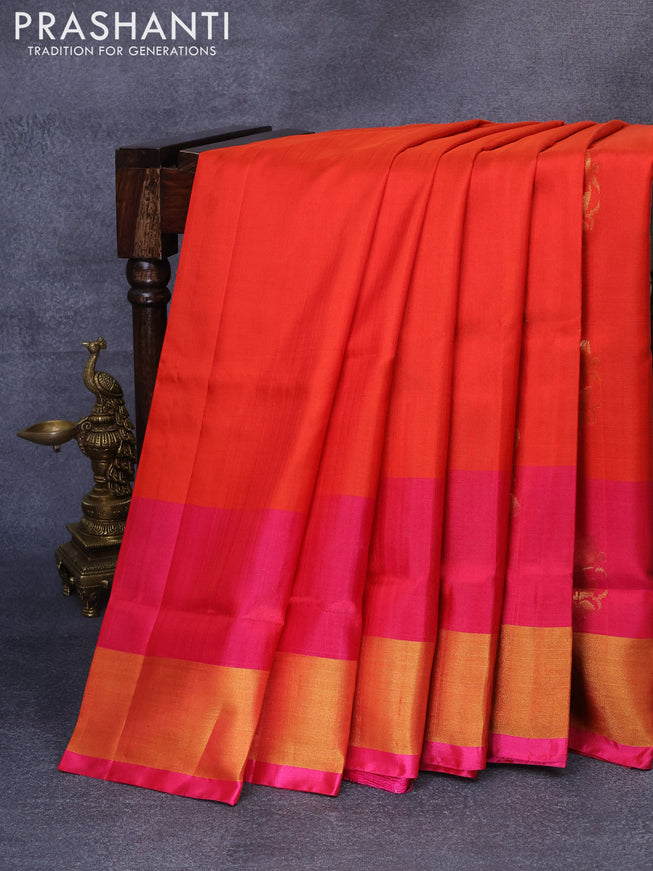 Pure uppada silk saree orange and dual shade of pinkish orange with zari woven buttas and zari woven border