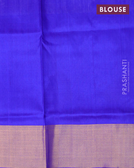 Pure uppada silk saree dual shade of blue and blue with silver & gold zari woven buttas and long rich zari woven border