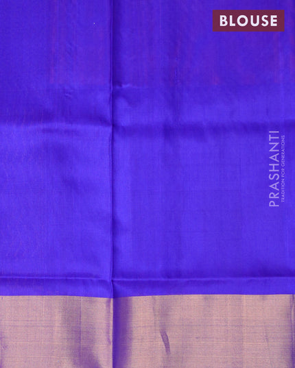 Pure uppada silk saree dual shade of rustic blue and blue with silver & gold zari woven buttas and long rich zari woven border
