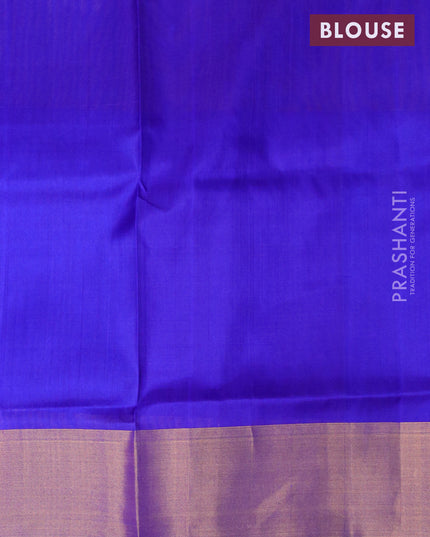 Pure uppada silk saree dual shade of bluish yellow and blue with silver & gold zari woven buttas and long rich zari woven border