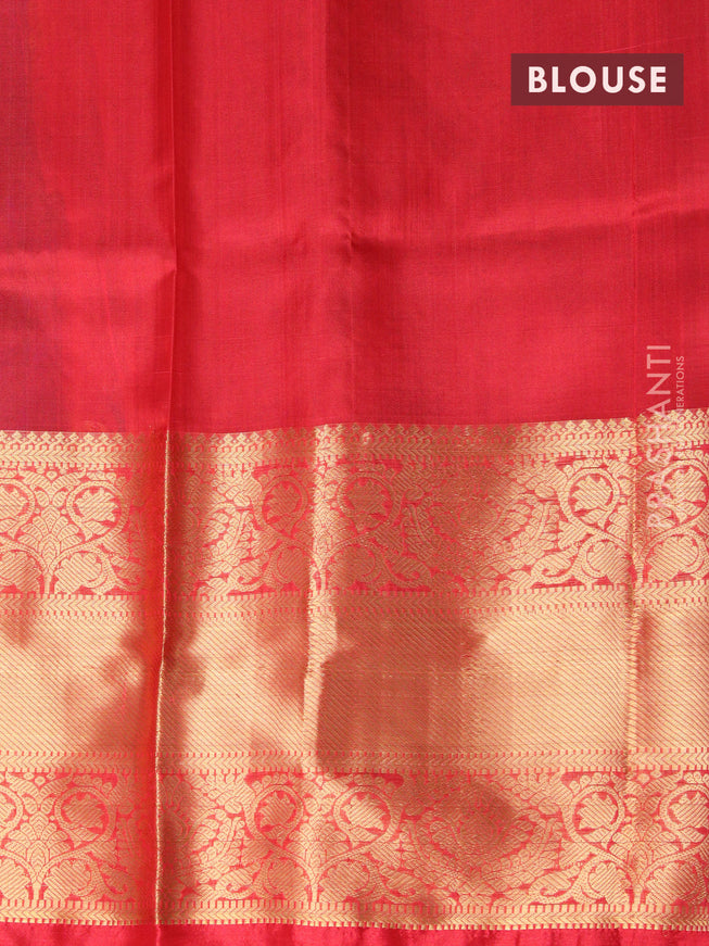 Pure uppada silk saree dual shade of blue and red with silver & gold zari woven buttas and long rich zari woven border