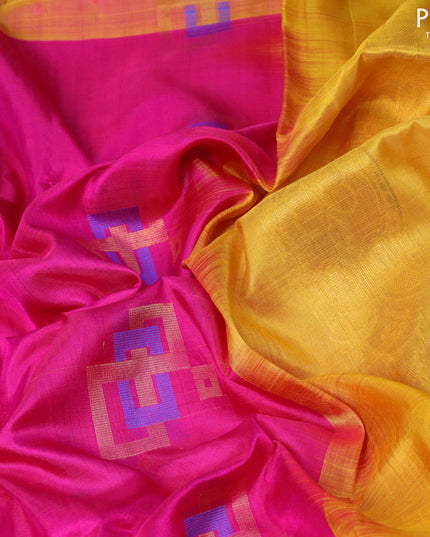 Pure uppada silk saree pink and mustard yellow with thread & zari woven buttas and zari woven border