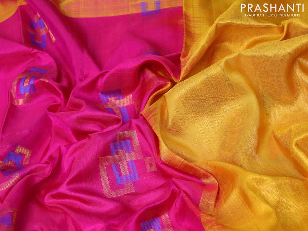 Pure uppada silk saree pink and mustard yellow with thread & zari woven buttas and zari woven border