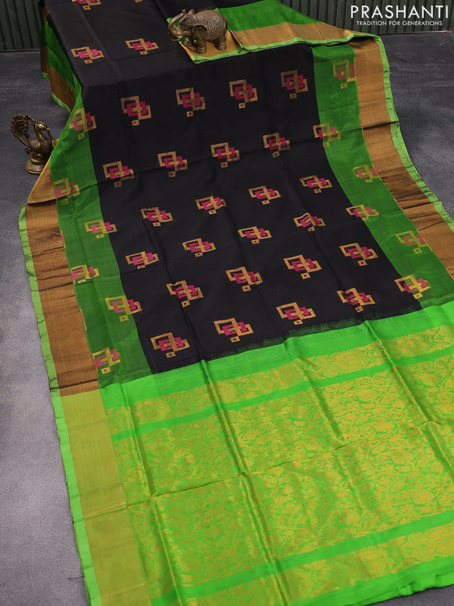 Pure uppada silk saree black and green with thread & zari woven buttas and zari woven border