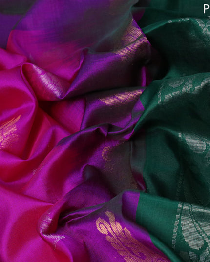 Pure uppada silk saree pink and green with silver & gold zari woven buttas and zari woven border