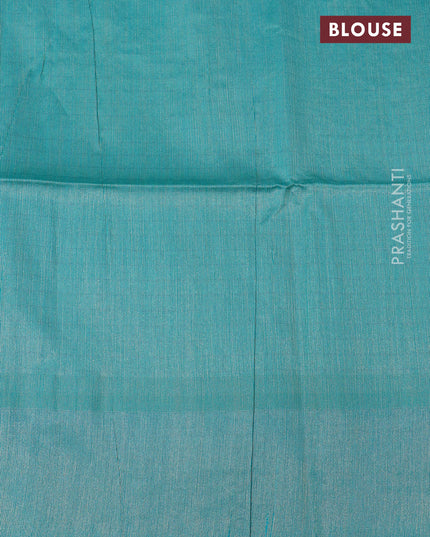 Semi tussar saree teal green shade and teal blue with allover checked pattern & zari weaves and temple woven simple border