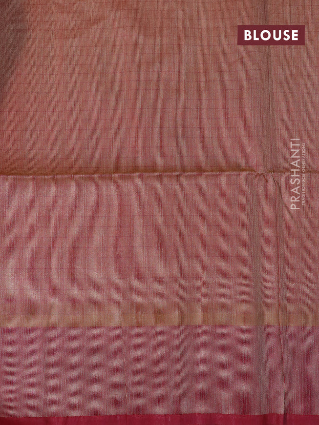 Semi tussar saree mustard yellow and maroon with allover checked pattern & zari weaves and temple woven simple border