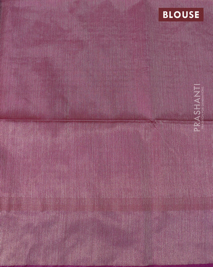 Semi tussar saree peach pink and purple with allover checked pattern & zari weaves and temple woven simple border