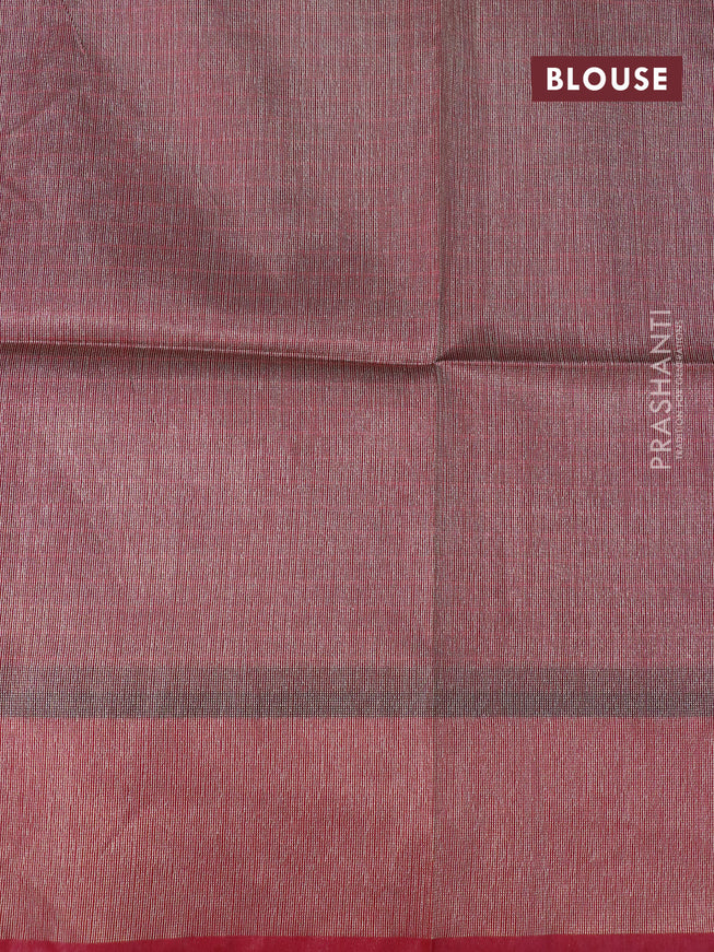 Semi tussar saree black and maroon with allover checked pattern & zari weaves and temple woven simple border