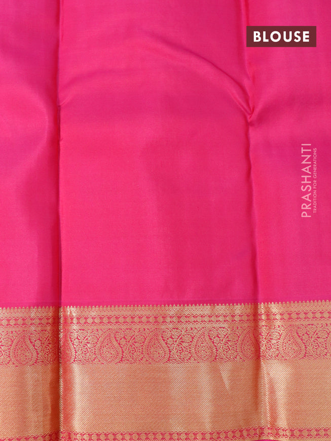 Pure kanjivaram silk saree dark magenta and pink with allover self emboss & zari buttas and paisley zari woven border