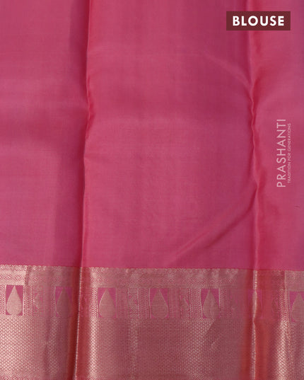 Pure kanjivaram silk saree light blue and peach pink with allover self emboss & silver zari buttas and silver zari woven border