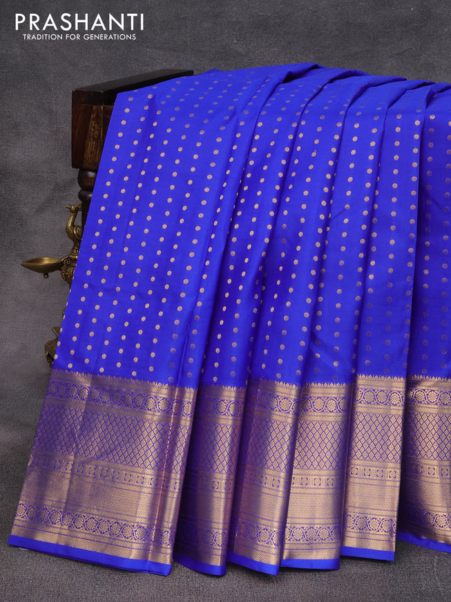 Pure kanjivaram silk saree blue and red with allover zari woven 1000 buttas and rich zari woven border