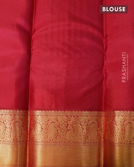 Pure kanjivaram silk saree mild pista and maroon with allover zari woven 1000 buttas and zari woven korvai border