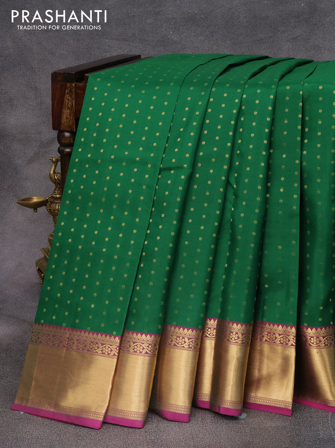 Pure kanjivaram silk saree green and dual shade of purple with allover zari woven 1000 buttas and zari woven border