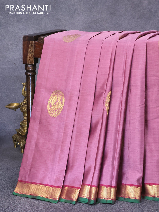 Pure kanjivaram silk saree mauve pink and maroon with annam zari woven border and zari woven border
