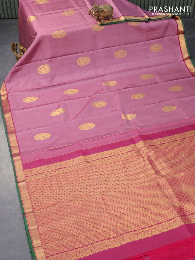 Pure kanjivaram silk saree mauve pink and maroon with annam zari woven border and zari woven border