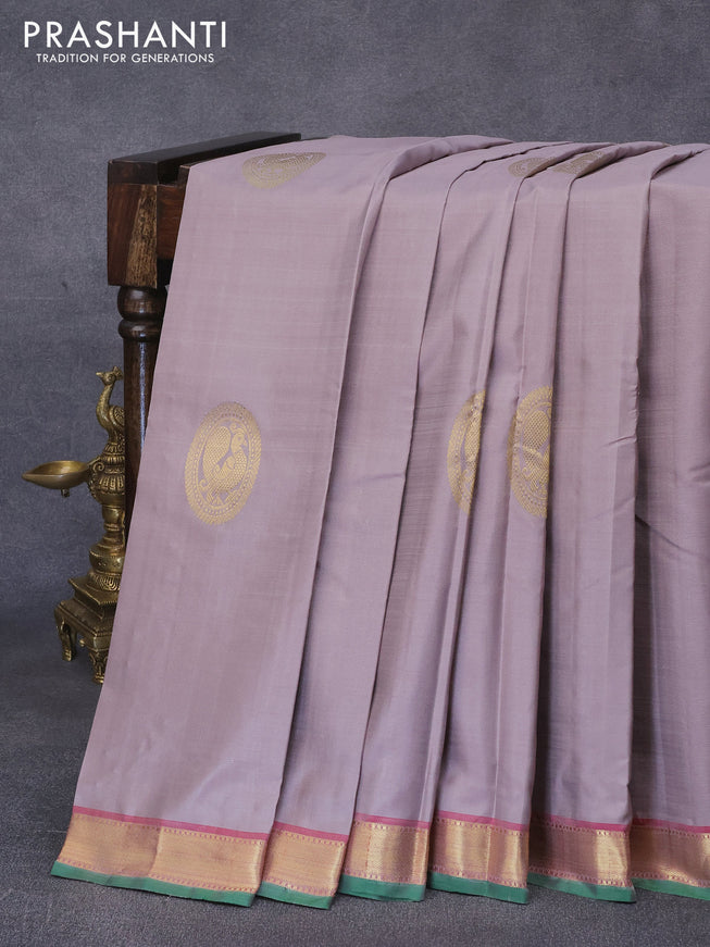 Pure kanjivaram silk saree grey shade and dual shade of pink with annam zari woven border and zari woven border