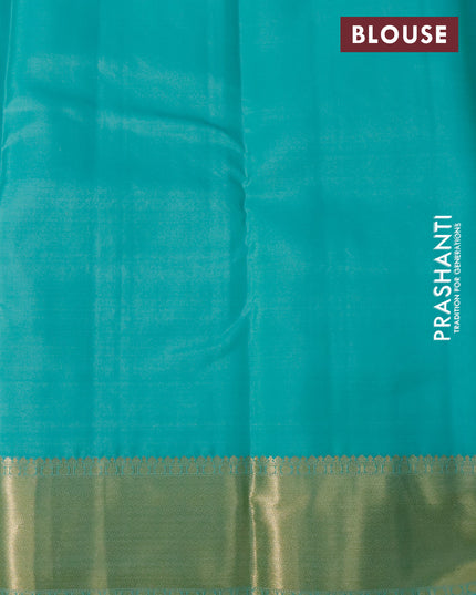 Pure kanjivaram silk saree teal blue with zari woven buttas and zari woven border