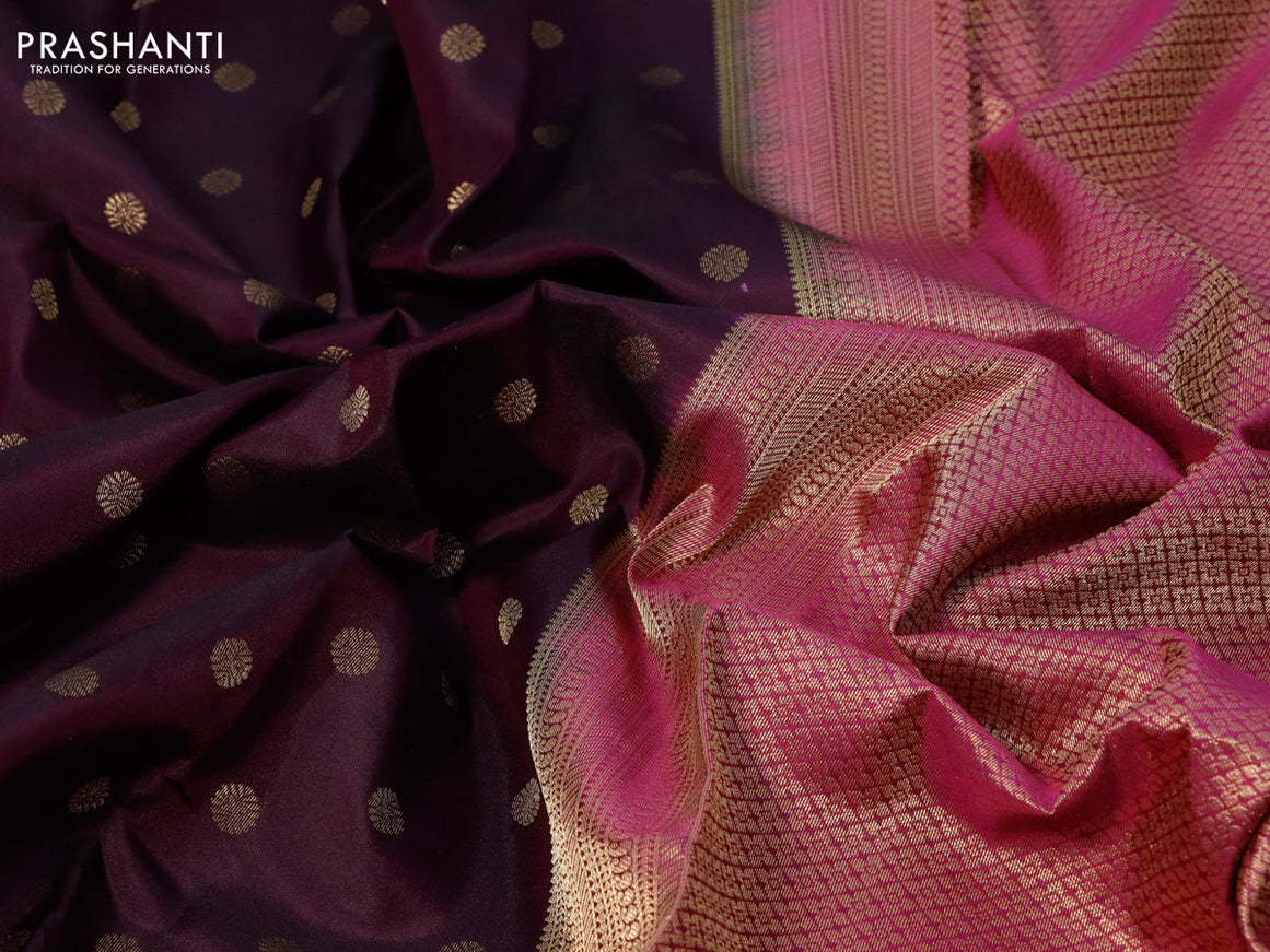 Pure kanjivaram silk saree deep wine shade and pink with zari woven buttas and zari woven border