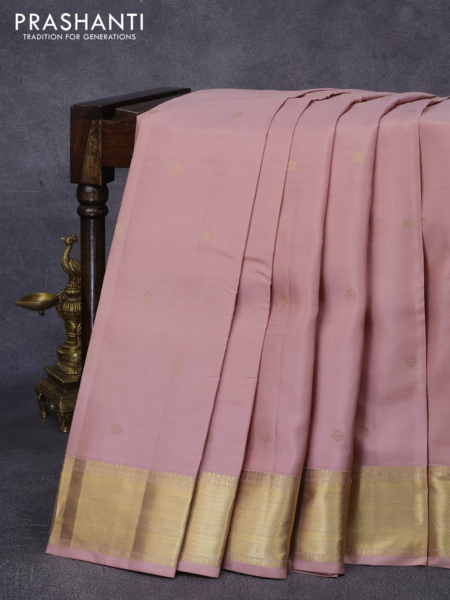 Pure kanjivaram silk saree pastel pink with zari woven buttas and zari woven border