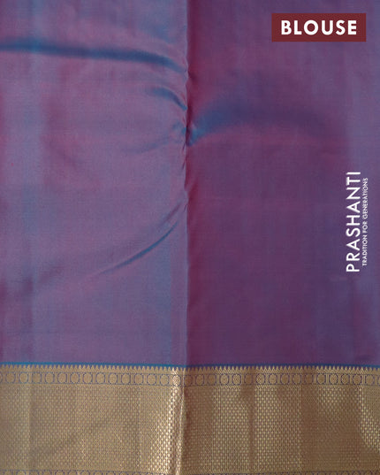 Pure kanjivaram silk saree pink and dual shade of teal blue with zari woven buttas and zari woven border