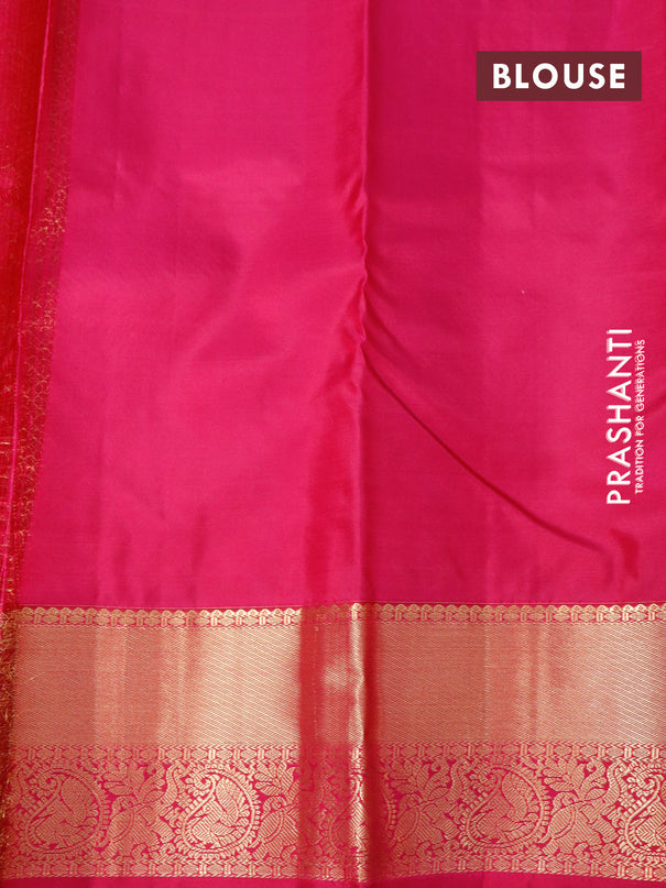 Pure kanjivaram silk saree lime green and pink with zari woven buttas and zari woven korvai border