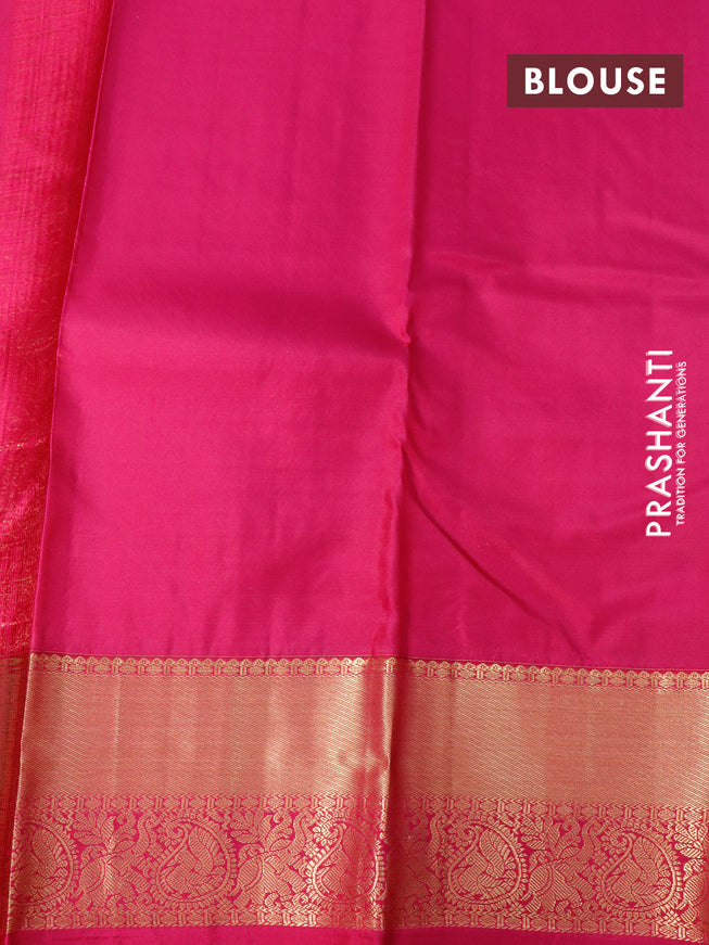 Pure kanjivaram silk saree teal blue and pink with zari woven buttas and zari woven korvai border