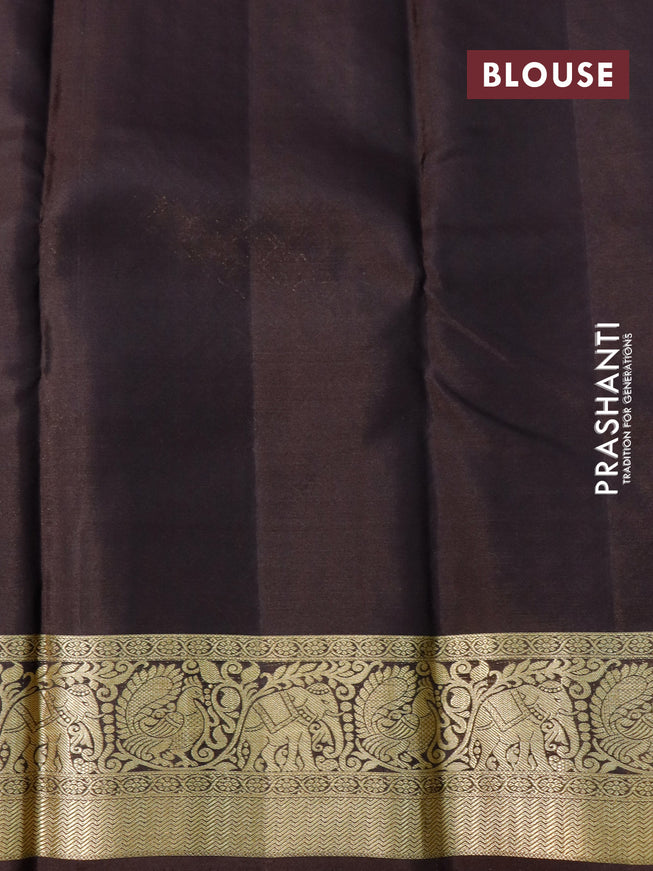 Pure kanjivaram silk saree light green and deep coffee brown with zari woven buttas and zari woven border