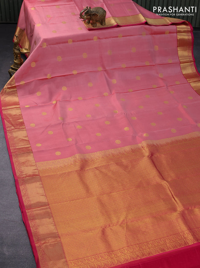 Pure kanjivaram silk saree light pink and pink with zari woven buttas and zari woven border