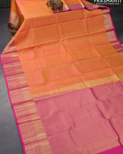 Pure kanjivaram silk saree dual shade of yellow and pink with zari woven buttas and zari woven border