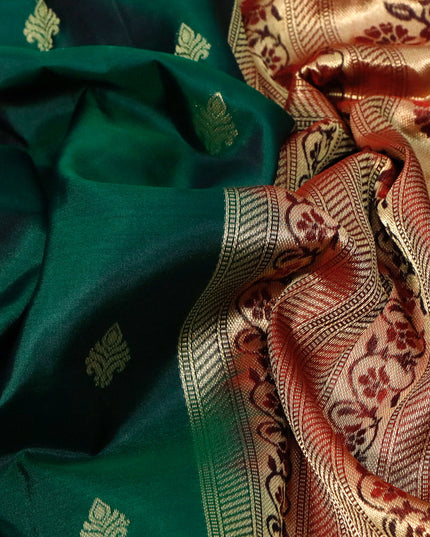 Pure kanjivaram silk saree dark green and maroon with zari woven buttas and zari woven border