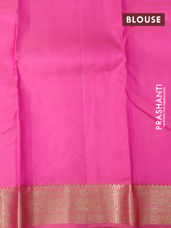 Pure kanjivaram silk saree teal green and pink with zari woven buttas and zari woven border