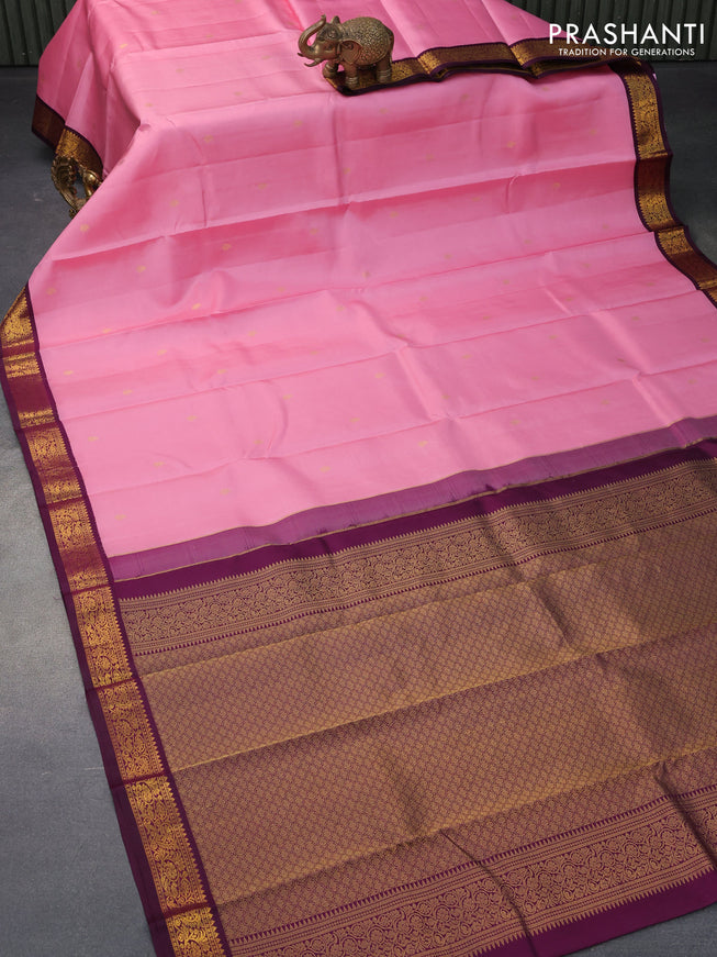 Pure kanjivaram silk saree light pink and purple with zari woven buttas and zari woven korvai border
