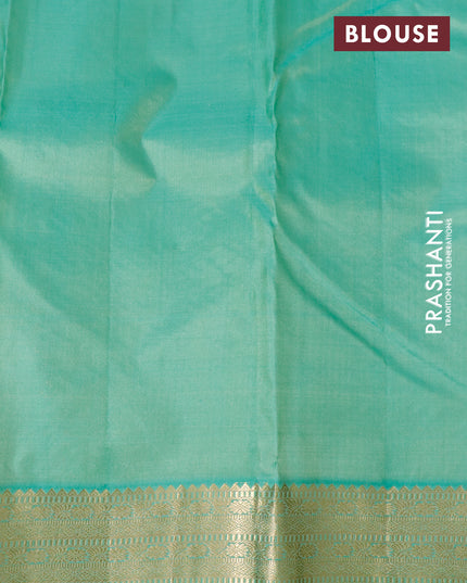 Pure kanjivaram silk saree purple and pastel green with zari woven buttas and zari woven border