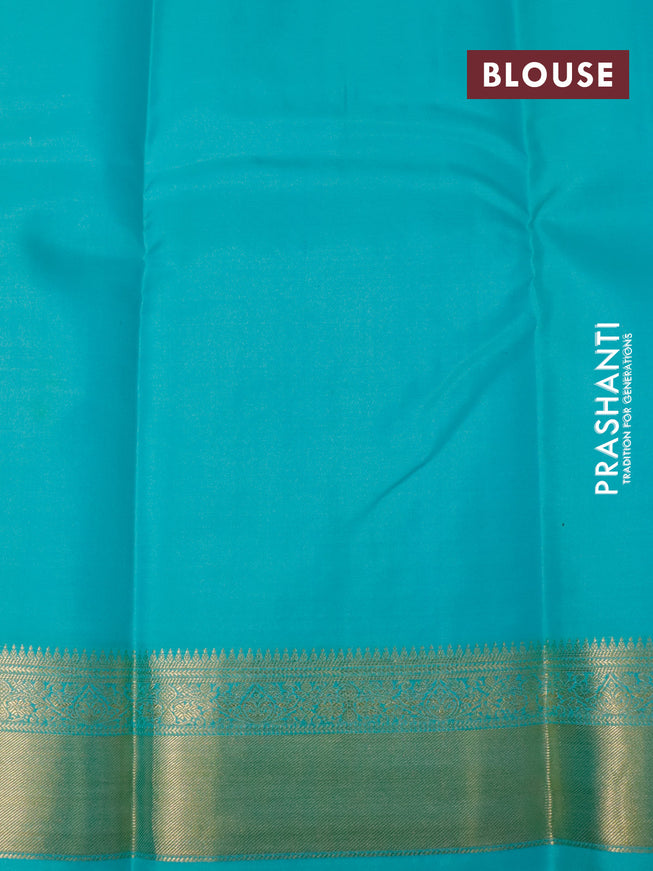 Pure kanjivaram silk saree lime yellow and teal blue with allover zari checks & buttas and zari woven border