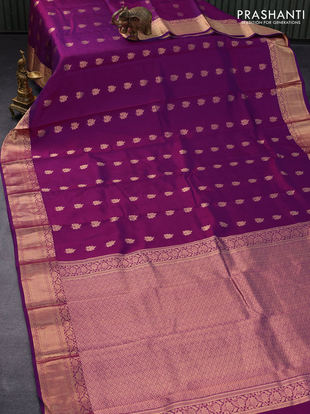 Pure kanjivaram silk saree purple with zari woven buttas and zari woven border