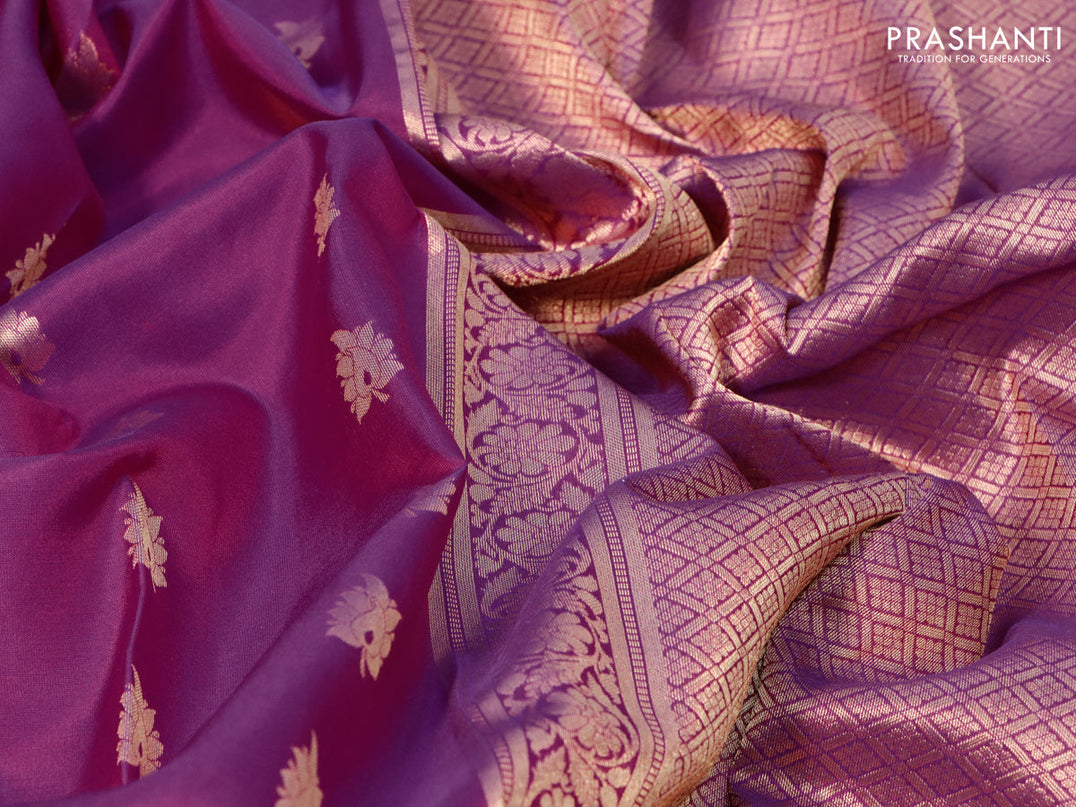 Pure kanjivaram silk saree purple with zari woven buttas and zari woven border