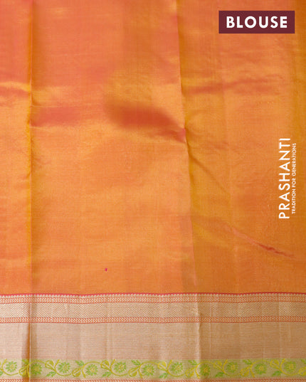 Pure kanjivaram silk saree mustard yellow and pink with floral zari woven buttas and zari woven border