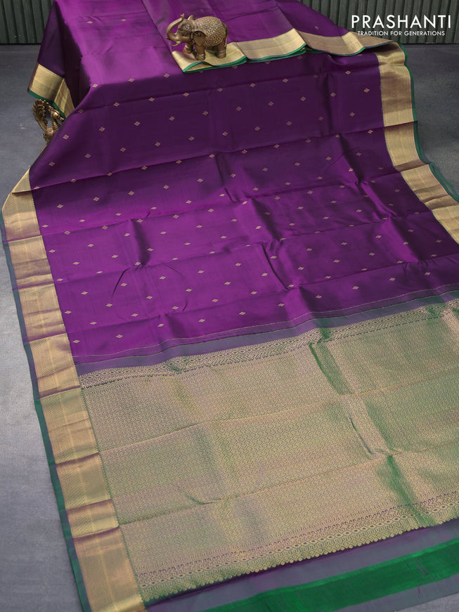 Pure kanjivaram silk saree deep violet and green with zari woven buttas and zari woven border