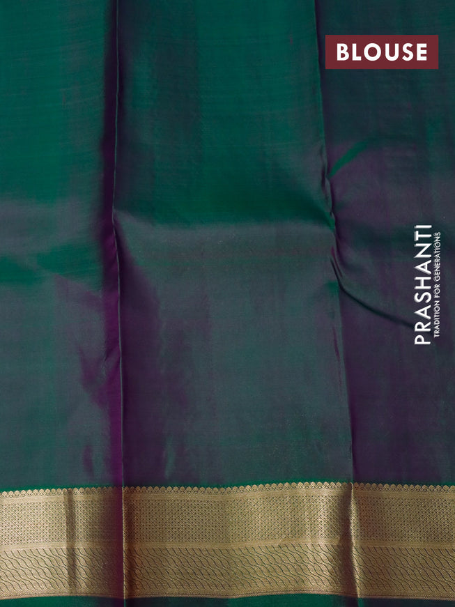 Pure kanjivaram silk saree deep violet and green with zari woven buttas and zari woven border