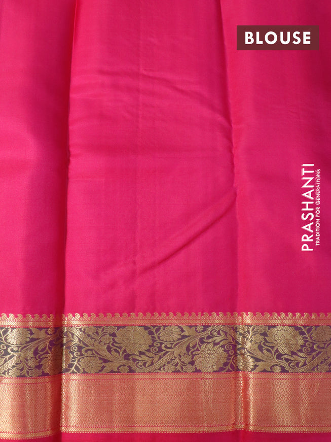 Pure kanjivaram silk saree teal blue and pink with zari woven buttas and floral zari woven border