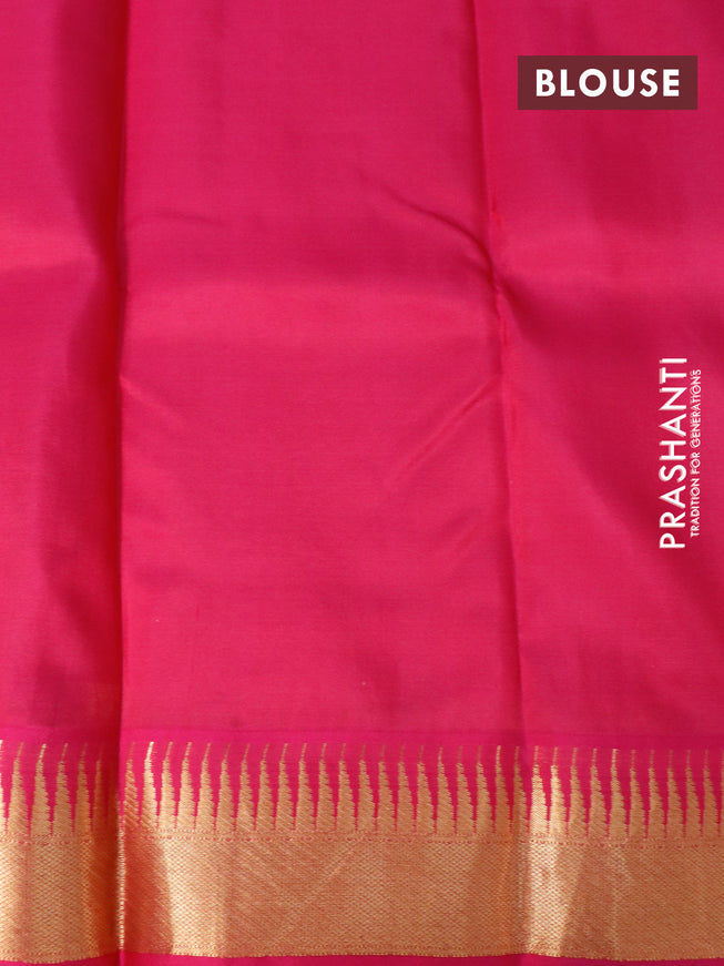 Pure kanjivaram silk saree pista green and pink with zari woven buttas and temple design zari woven border